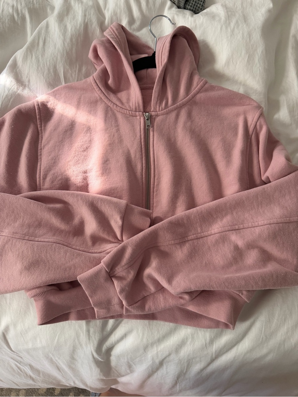 Alo Cropped Pink Zip-Up Hoodie - Women Tops